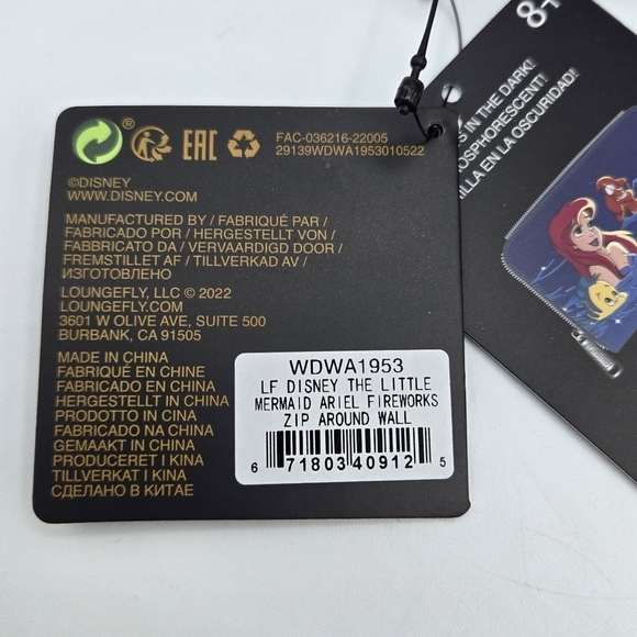 Loungefly Disney The Little Mermaid Ariel Fireworks Glow In The Dark Wallet - Picture 10 of 11